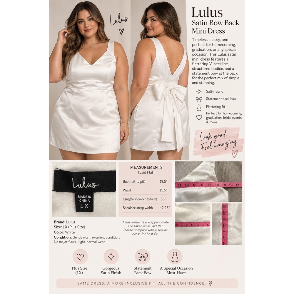 Lulus XL White Satin Homecoming Mini Dress Oversized Bow V Neck Coquette NWT